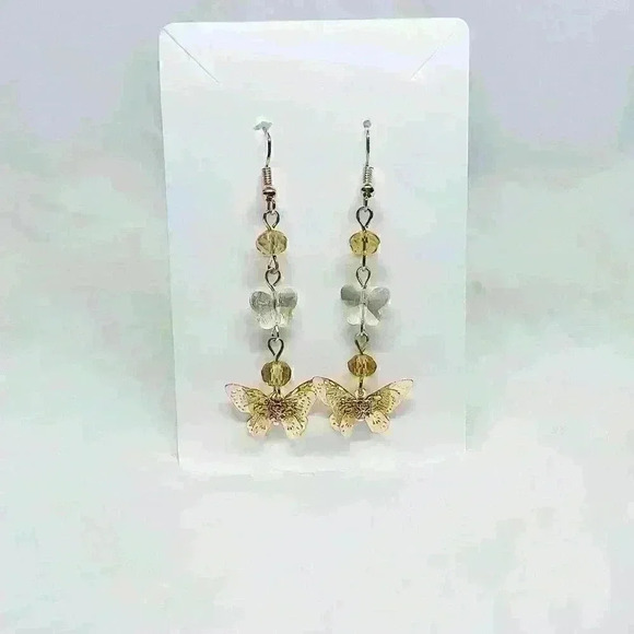 Butterfly Charm Drop Earrings in Yellow Gold - Picture 1 of 3